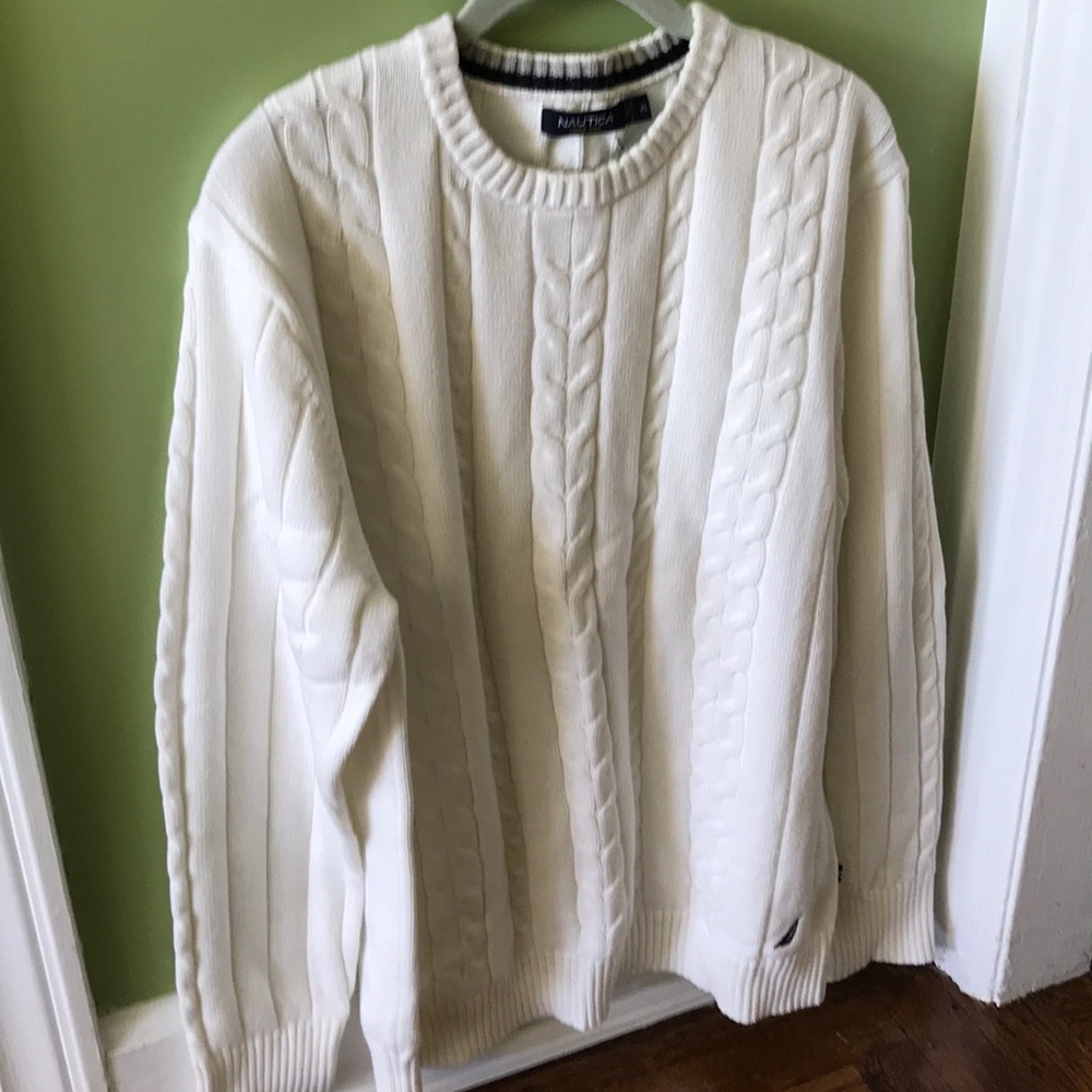 Nautical long sleeve cable sweater, cream XL
